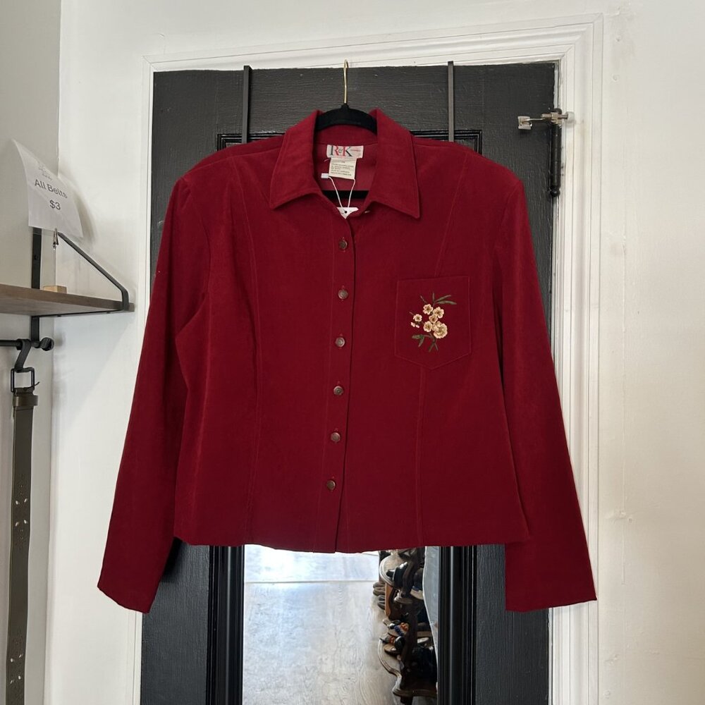 R&K Button Up Maroon with Flower Design